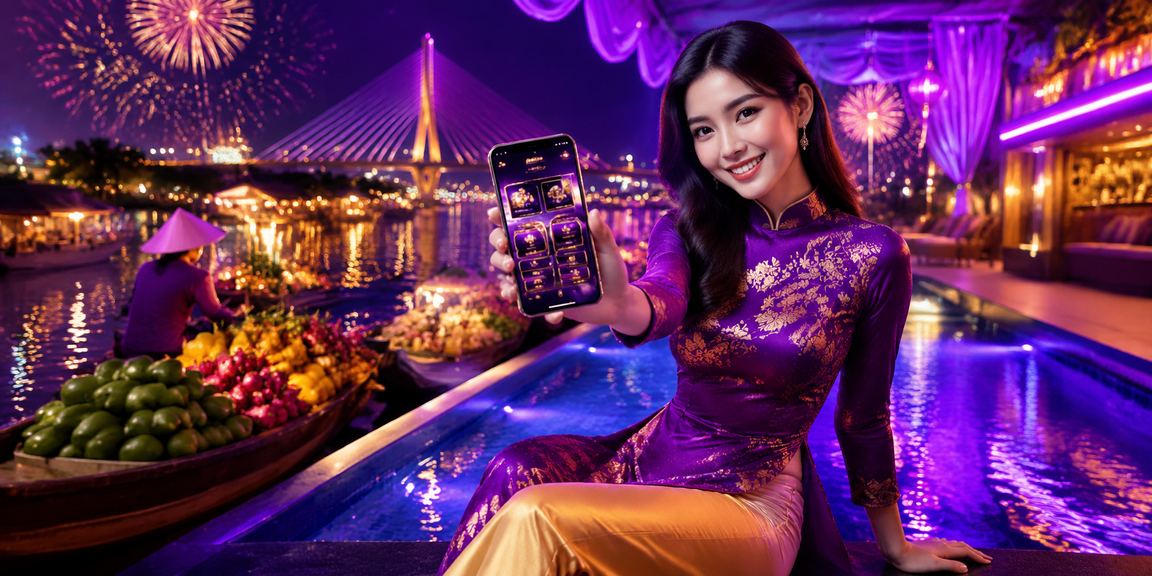 Phụ nữ mặc áo dài tại vùng sông Mekong tham gia xổ số trực tuyến trên điện thoại